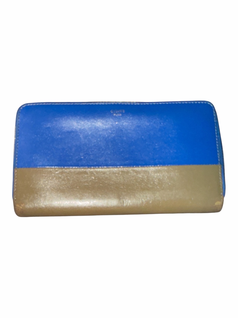 Celine Paris Bicolor Blue Taupe Leather Large Zipped Wallet